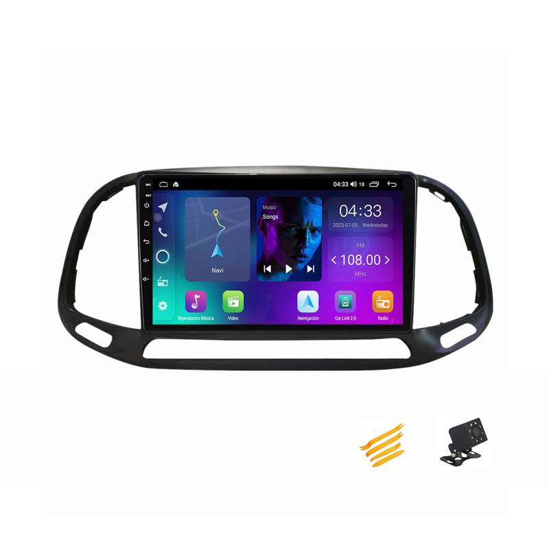 JHYUUKAU Android 13 Autoradio Bluetooth 2 DIN Kompatibel Mit FIAT Doblo 2015~2019 Autoradio Touchscreen 9 Zoll QLED-Display Mit Car Play Android Auto Navigation Radio FM RDS SWC,4 Core NF2 2G+32G von JHYUUKAU