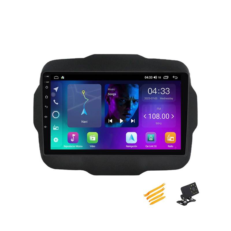 JHYUUKAU Android 13 Autoradio Bluetooth 2 DIN Kompatibel Mit Jeep Renegade 2014~2018 Autoradio Touchscreen 9 Zoll QLED-Display Mit Car Play Android Auto Navigation Radio FM RDS SWC,4 Core NF1 1G+32G von JHYUUKAU