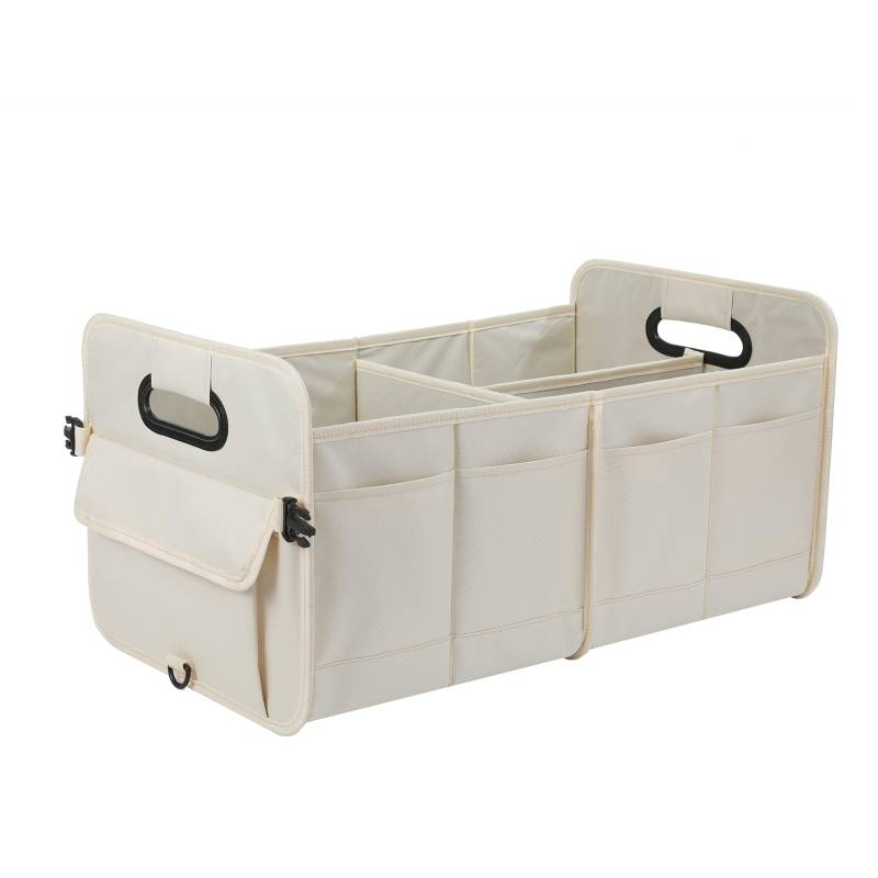 Auto Kofferraum Organizer Box Kofferraumtasche Faltbar für Ford KA+ 3 (III) UK/FK I 2016-2018, Verstellbare Sicherungsriemen Autobox Kofferraum,Beige von JIAHUIFA