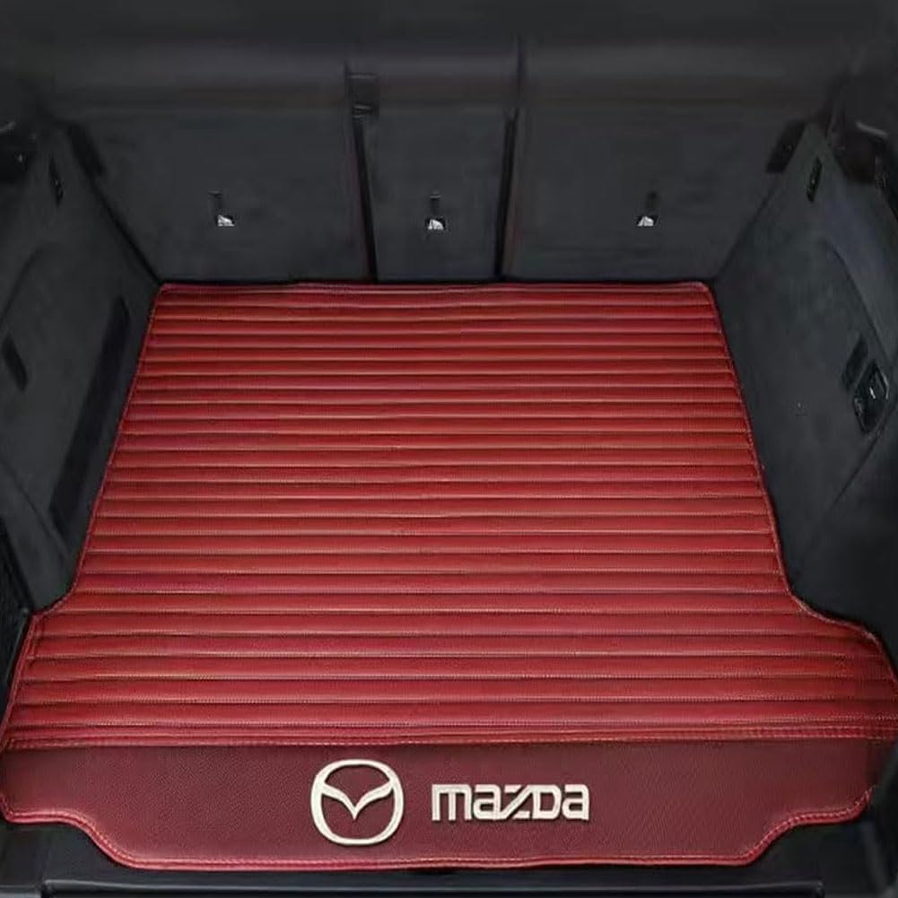 Auto Leder Kofferraummatte für Mazda CX-9 I 2010-2013, Kofferraumwanne Kratzfest Kofferraum Cargo Schutzmatte Teppich Teppiche Kofferraumschutz,C/Red von JIANQIAOFEI