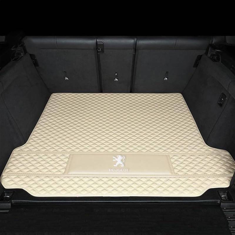 Auto Leder Kofferraummatte für Peugeot RCZ 2010-2013, Kofferraumwanne Kratzfest Kofferraum Cargo Schutzmatte Teppich Teppiche Kofferraumschutz,C/Beige von JIANQIAOFEI