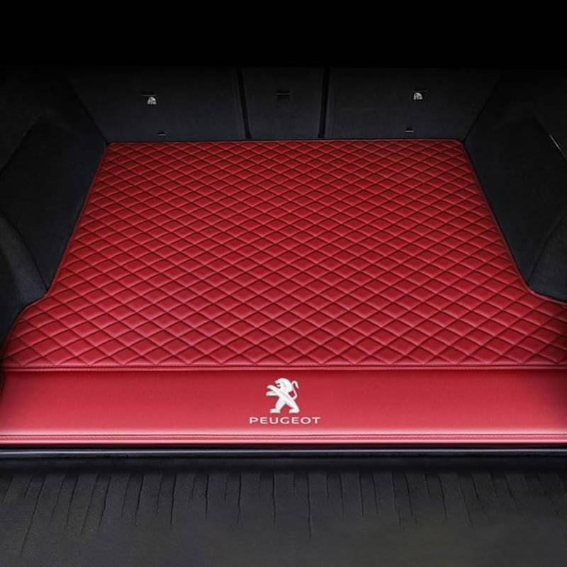 Auto Leder Kofferraummatte für Peugeot RCZ 2010-2013, Kofferraumwanne Kratzfest Kofferraum Cargo Schutzmatte Teppich Teppiche Kofferraumschutz,C/Red von JIANQIAOFEI