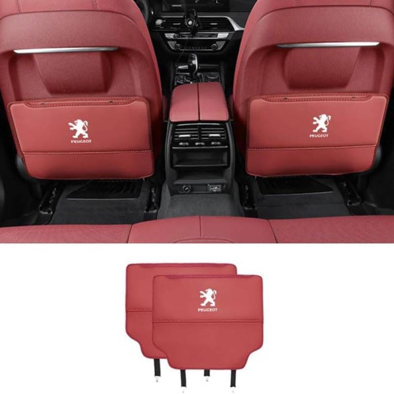 Auto Rücksitz Anti Kick Pad für Peugeot 5008 2009-2024, 2 Stück Pu Leder Rückenlehne Anti-Kick Pads Autositz Rückenlehnenschutz Mit Taschen,S-C/Red von JIANQIAOFEI