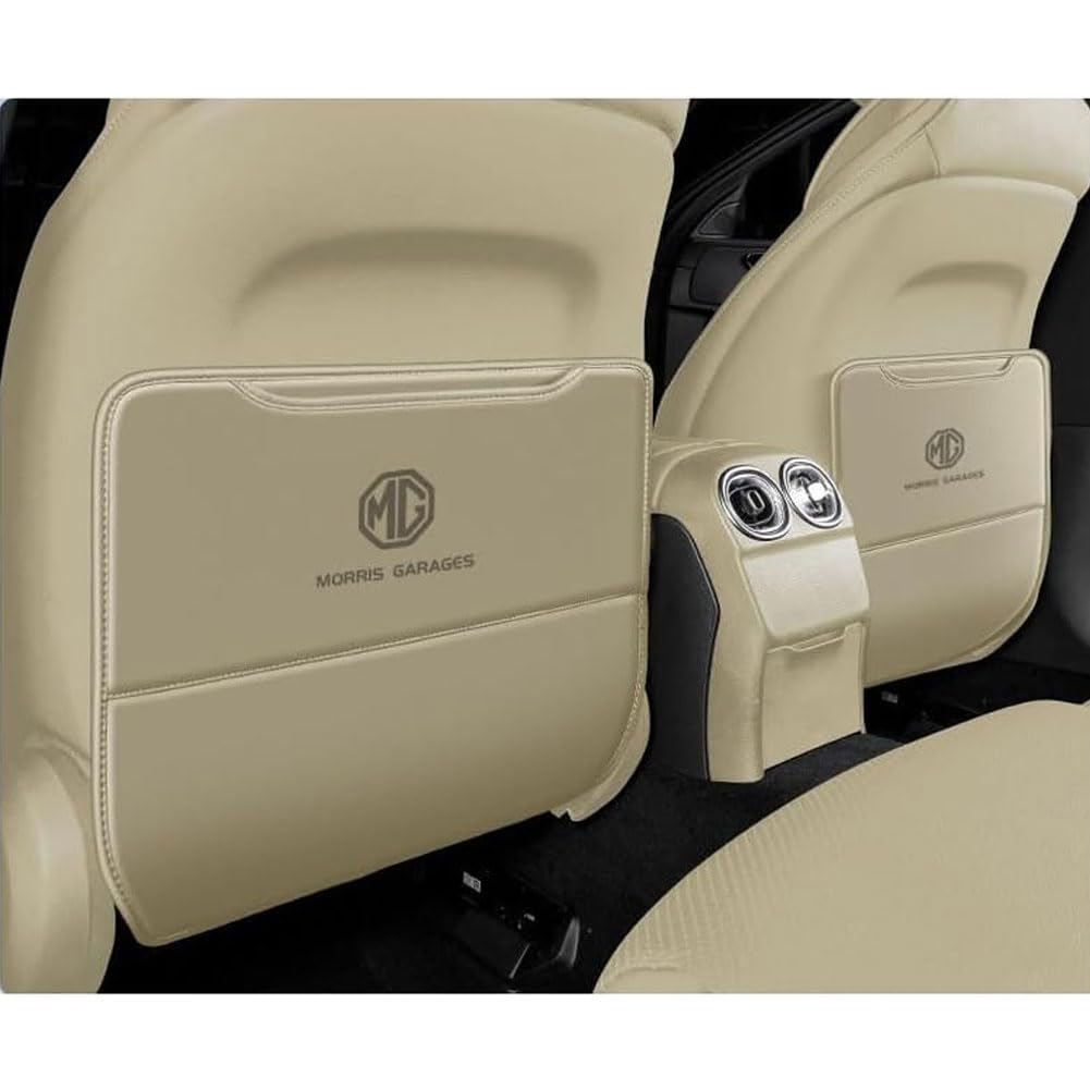 JIANQIAOFEI Auto Rücksitz Anti Kick Pad für MG MG6 II (Facelift 2021) 2021-2024, 2 Stück Pu Leder Rückenlehne Anti-Kick Pads Autositz Rückenlehnenschutz Mit Taschen,C/Beige von JIANQIAOFEI