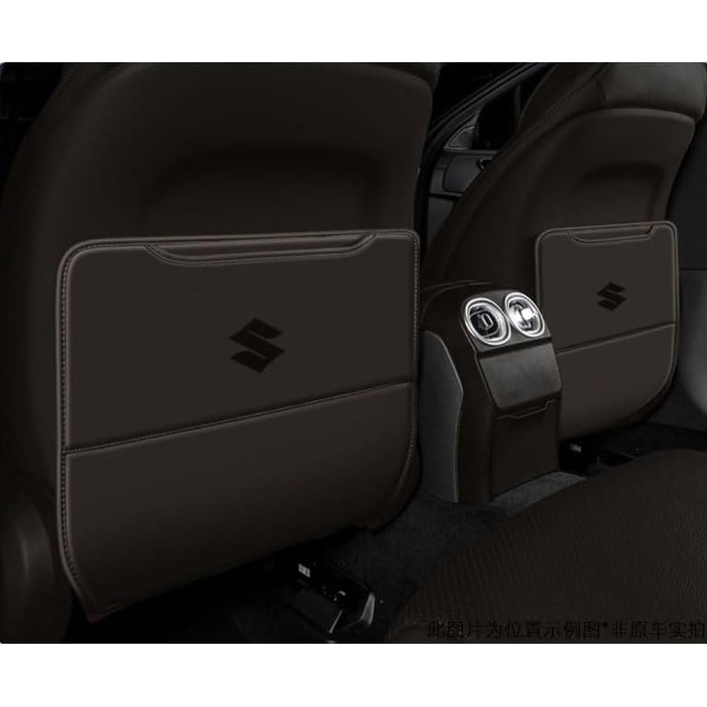 JIANQIAOFEI Auto Rücksitz Anti Kick Pad für Suzuki S-Cross 2017-2025, 2 Stück Pu Leder Rückenlehne Anti-Kick Pads Autositz Rückenlehnenschutz Mit Taschen,S-D/Dark Brown von JIANQIAOFEI