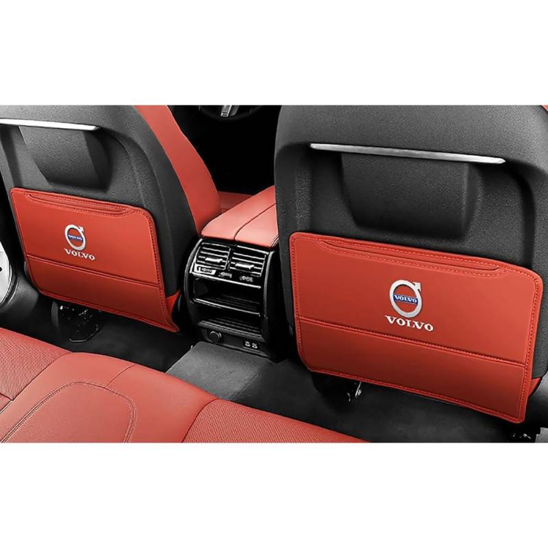 JIANQIAOFEI Auto Rücksitz Anti Kick Pad für Volvo S60 2010-2018, 2 Stück Pu Leder Rückenlehne Anti-Kick Pads Autositz Rückenlehnenschutz Mit Taschen,S-D/Red von JIANQIAOFEI