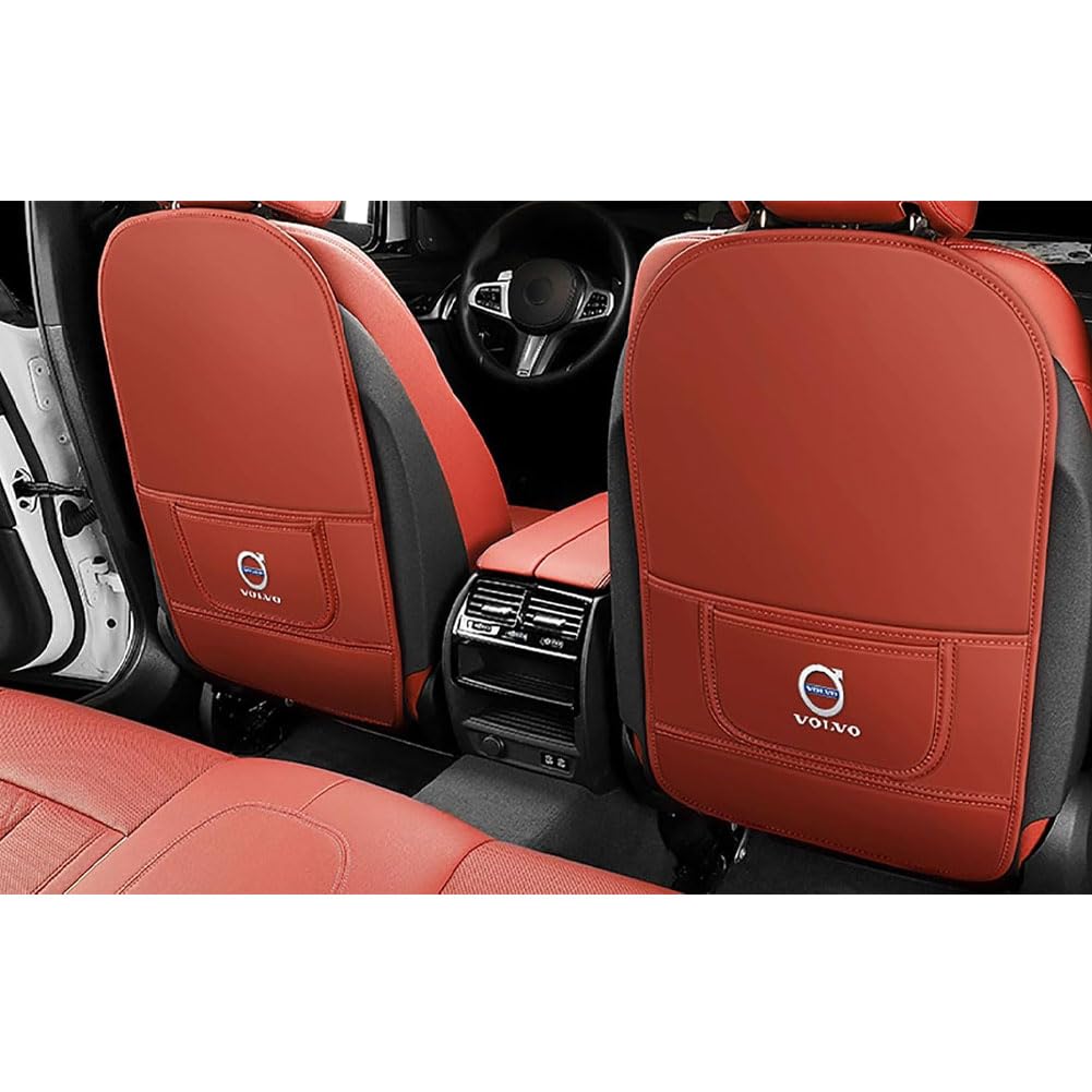 JIANQIAOFEI Auto Rücksitz Anti Kick Pad für Volvo S90 S60 XC60 XC40 2016-2020, 2 Stück Pu Leder Rückenlehne Anti-Kick Pads Autositz Rückenlehnenschutz Mit Taschen,L-D/Red von JIANQIAOFEI