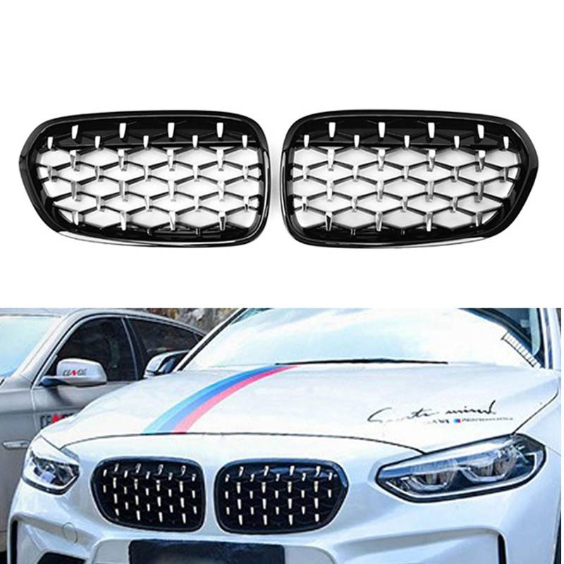 Kühlergrill Außentuning-Zubehörteile für BMW 1 Series F40 2019 2020 2021 2022 2023, Auto Frontgrill Vorderen Stoßfänger Grill Auto Grill Ersatz Zubehör,Black-Silver von JIANXKILB