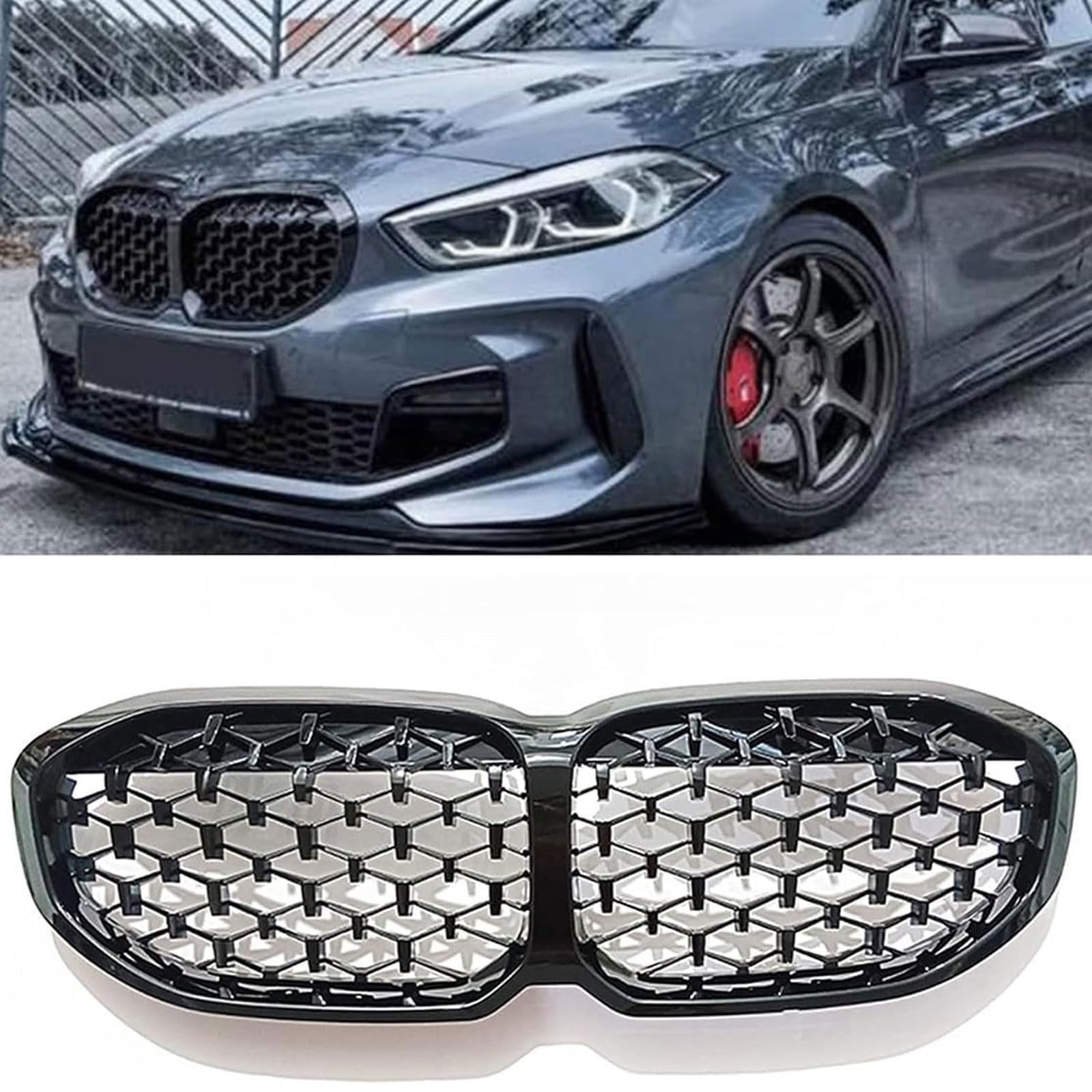 Kühlergrill Außentuning-Zubehörteile für BMW 1 Series F40 2019 2020 2021 2022 2023, Auto Frontgrill Vorderen Stoßfänger Grill Auto Grill Ersatz Zubehör,Black von JIANXKILB