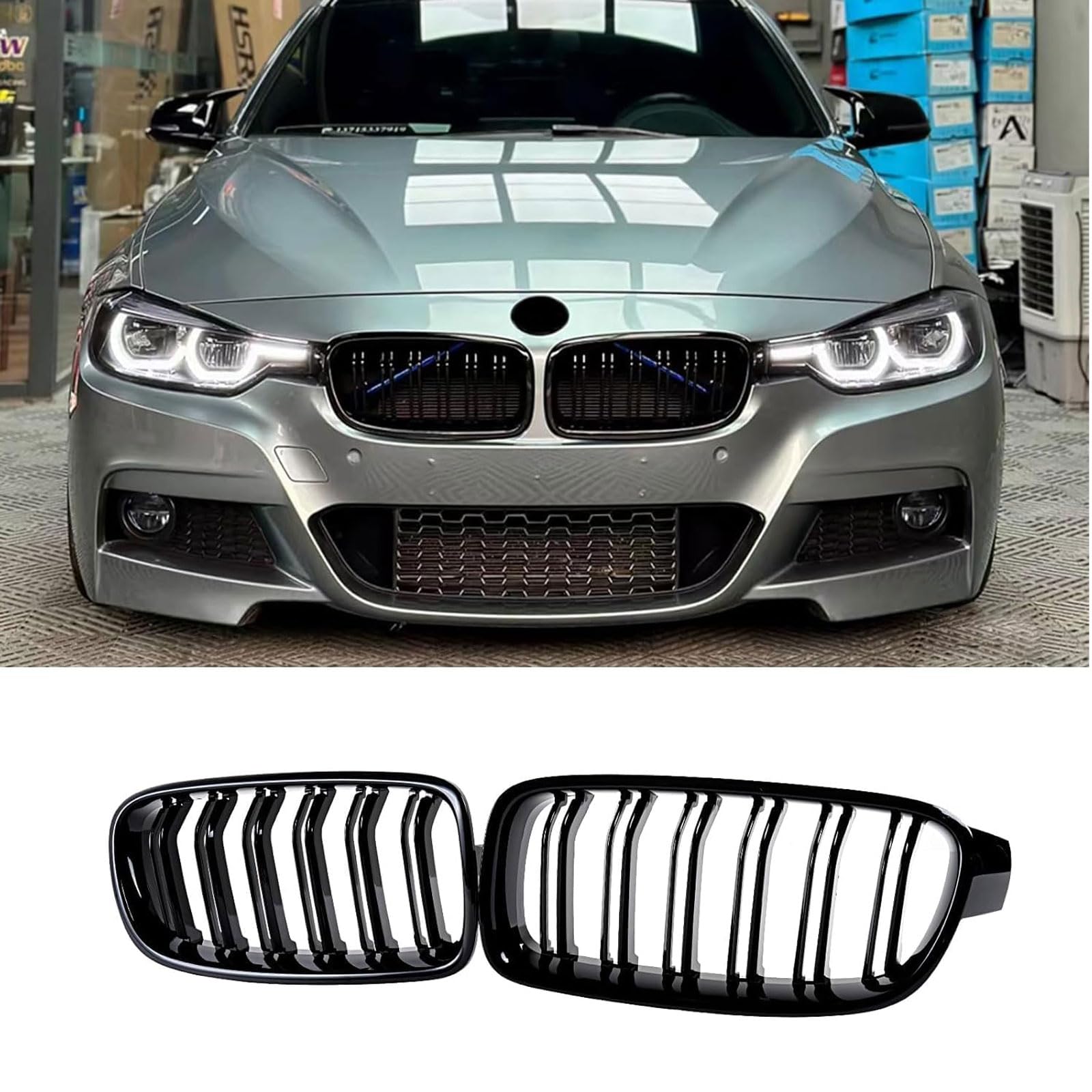 Kühlergrill Außentuning-Zubehörteile für BMW 3 Series F30 2012 2013 2014 2015 2016 2017 2018, Auto Frontgrill Vorderen Stoßfänger Grill Auto Grill Ersatz Zubehör von JIANXKILB