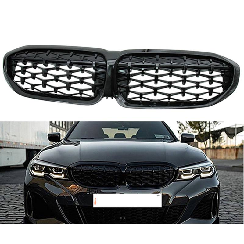 Kühlergrill Außentuning-Zubehörteile für BMW 3 Series G20 G21 G28 2019 2020 2021 2022, Auto Frontgrill Vorderen Stoßfänger Grill Auto Grill Ersatz Zubehör,Black von JIANXKILB