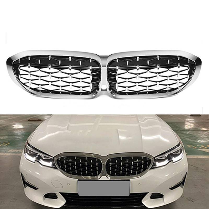 Kühlergrill Außentuning-Zubehörteile für BMW 3 Series G20 G21 G28 2019 2020 2021 2022, Auto Frontgrill Vorderen Stoßfänger Grill Auto Grill Ersatz Zubehör,Silver von JIANXKILB