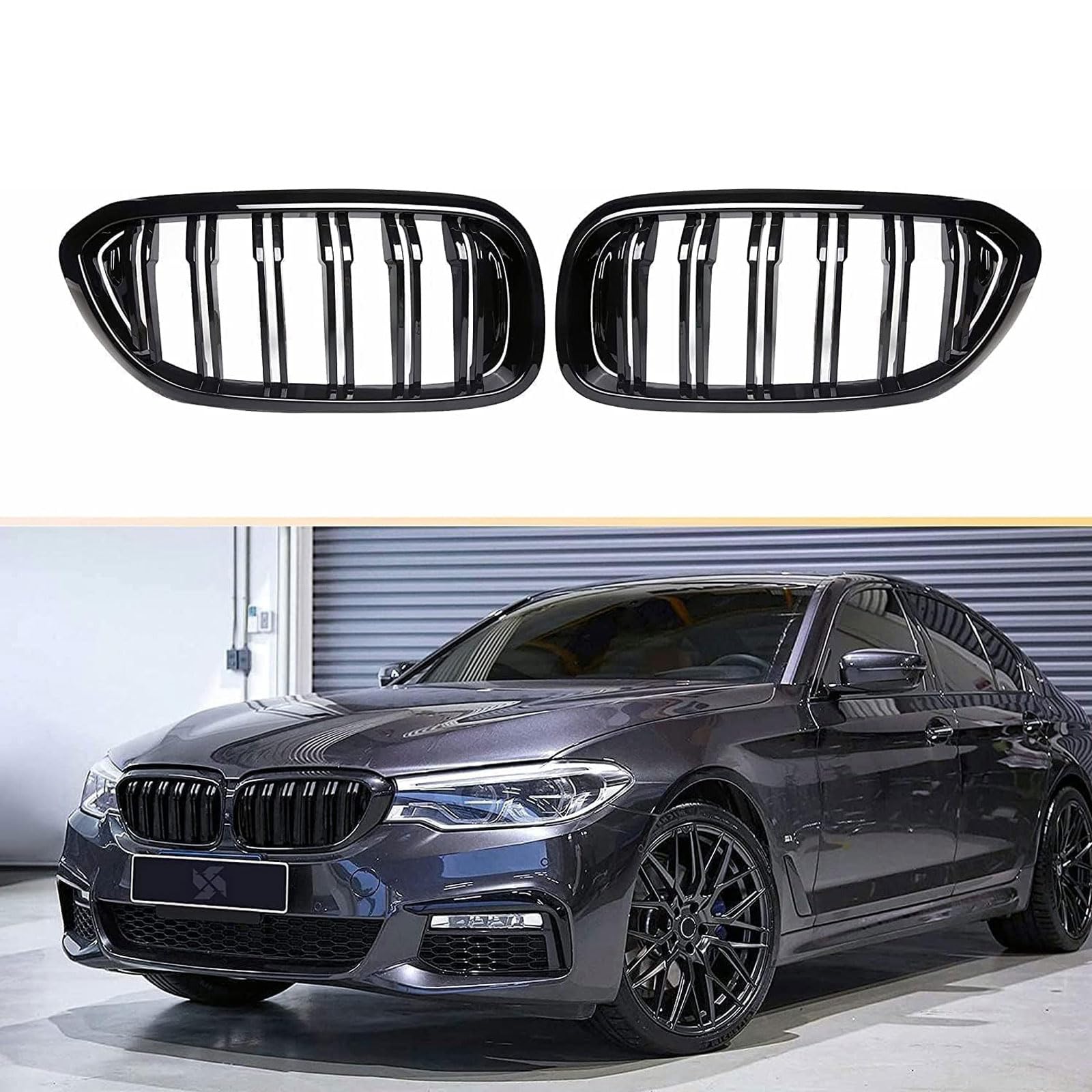 Kühlergrill Außentuning-Zubehörteile für BMW 5 Series G30 G31Nieren Schwarz 2017 2018 2019 2020, Auto Frontgrill Vorderen Stoßfänger Grill Auto Grill Ersatz Zubehör von JIANXKILB