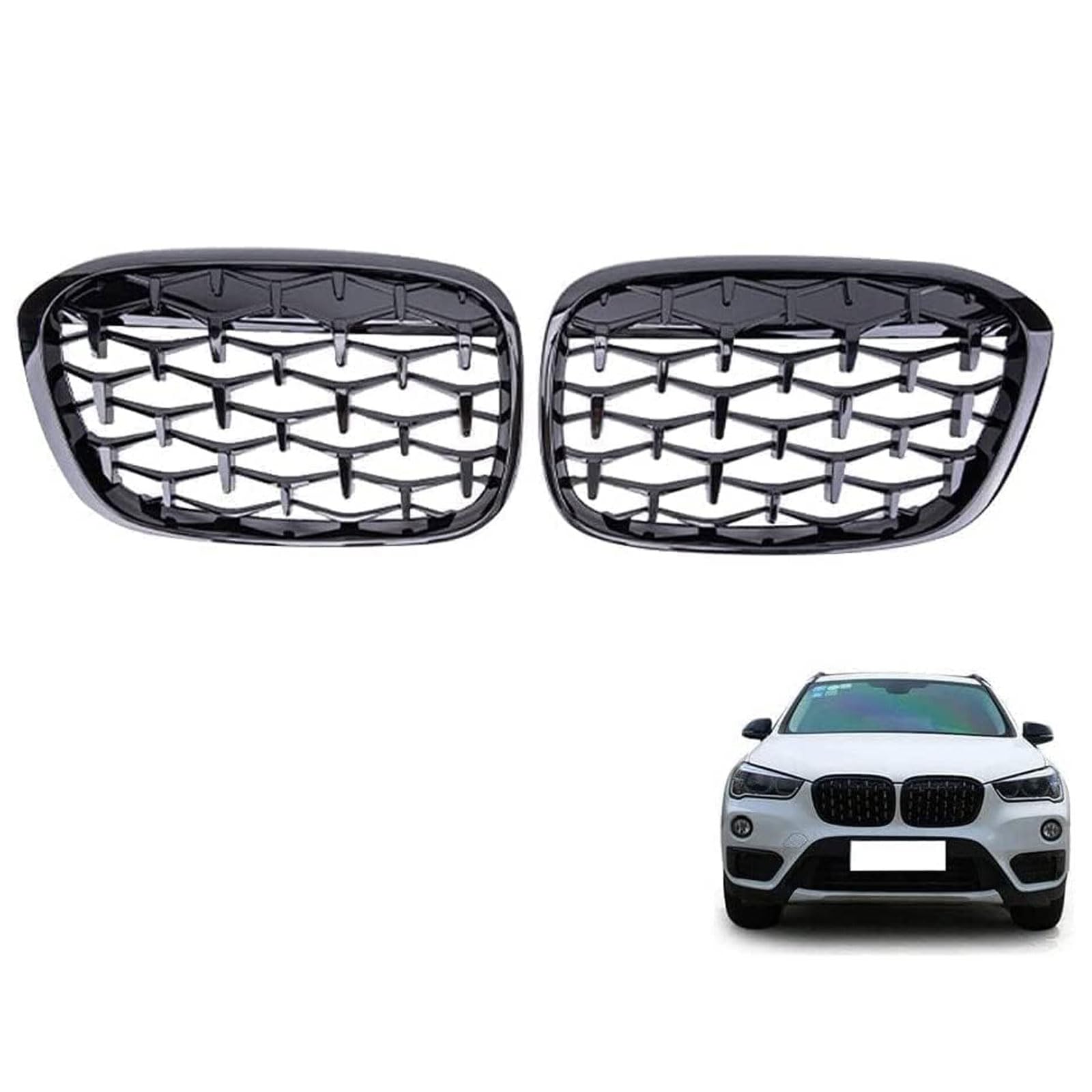 Kühlergrill Außentuning-Zubehörteile für BMW X1 F48 F49 2015 2016 2017 2018 2019, Auto Frontgrill Vorderen Stoßfänger Grill Auto Grill Ersatz Zubehör von JIANXKILB