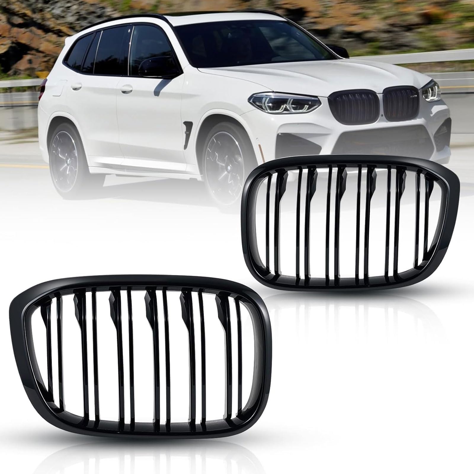 Kühlergrill Außentuning-Zubehörteile für BMW X3 G01 30i/30i xDrive/M40i xDrive BMW X4 G02 2018-2021, Auto Frontgrill Vorderen Stoßfänger Grill Auto Grill Ersatz Zubehör von JIANXKILB