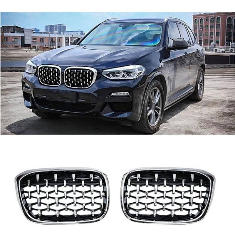 Kühlergrill Außentuning-Zubehörteile für BMW X3 G01 G08 X4 G02 2018 2019 2020 2021, Auto Frontgrill Vorderen Stoßfänger Grill Auto Grill Ersatz Zubehör,Silver von JIANXKILB