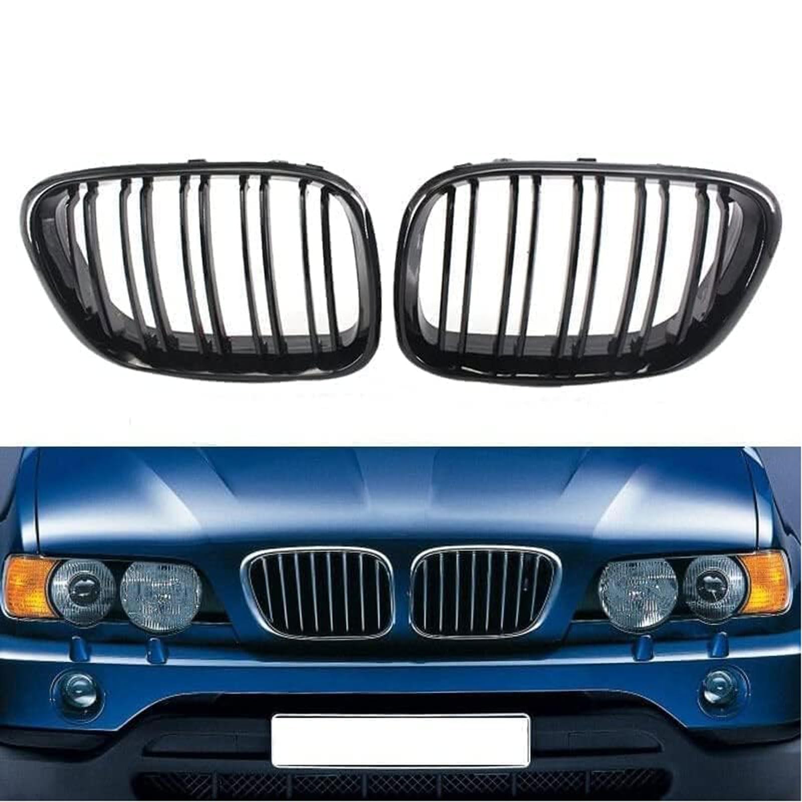 Kühlergrill Außentuning-Zubehörteile für BMW X5 E53 1998 1999 2000 2001 2002 2003, Auto Frontgrill Vorderen Stoßfänger Grill Auto Grill Ersatz Zubehör von JIANXKILB