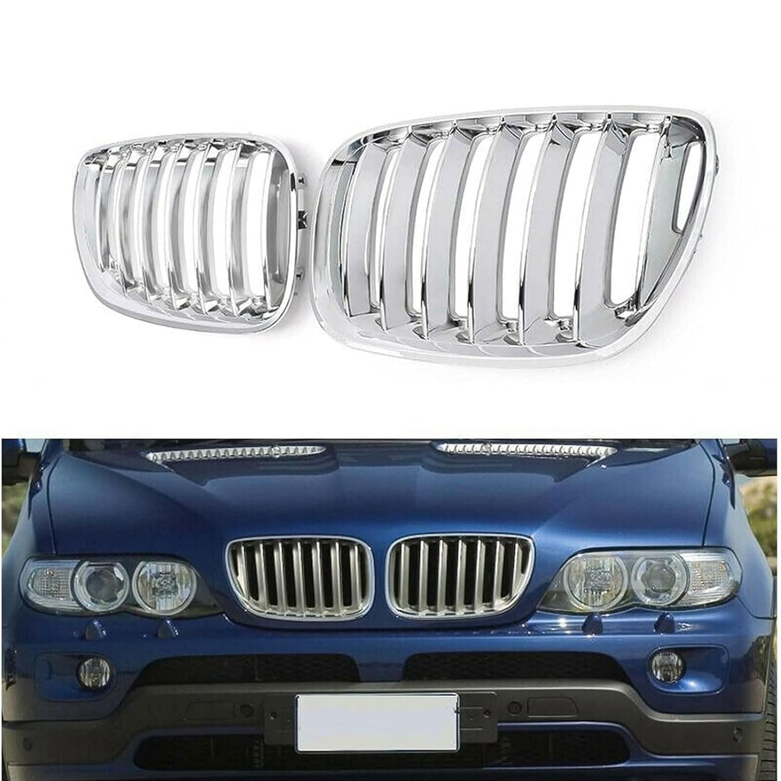 Kühlergrill Außentuning-Zubehörteile für BMW X5 E53 2004 2005 2006, Auto Frontgrill Vorderen Stoßfänger Grill Auto Grill Ersatz Zubehör von JIANXKILB