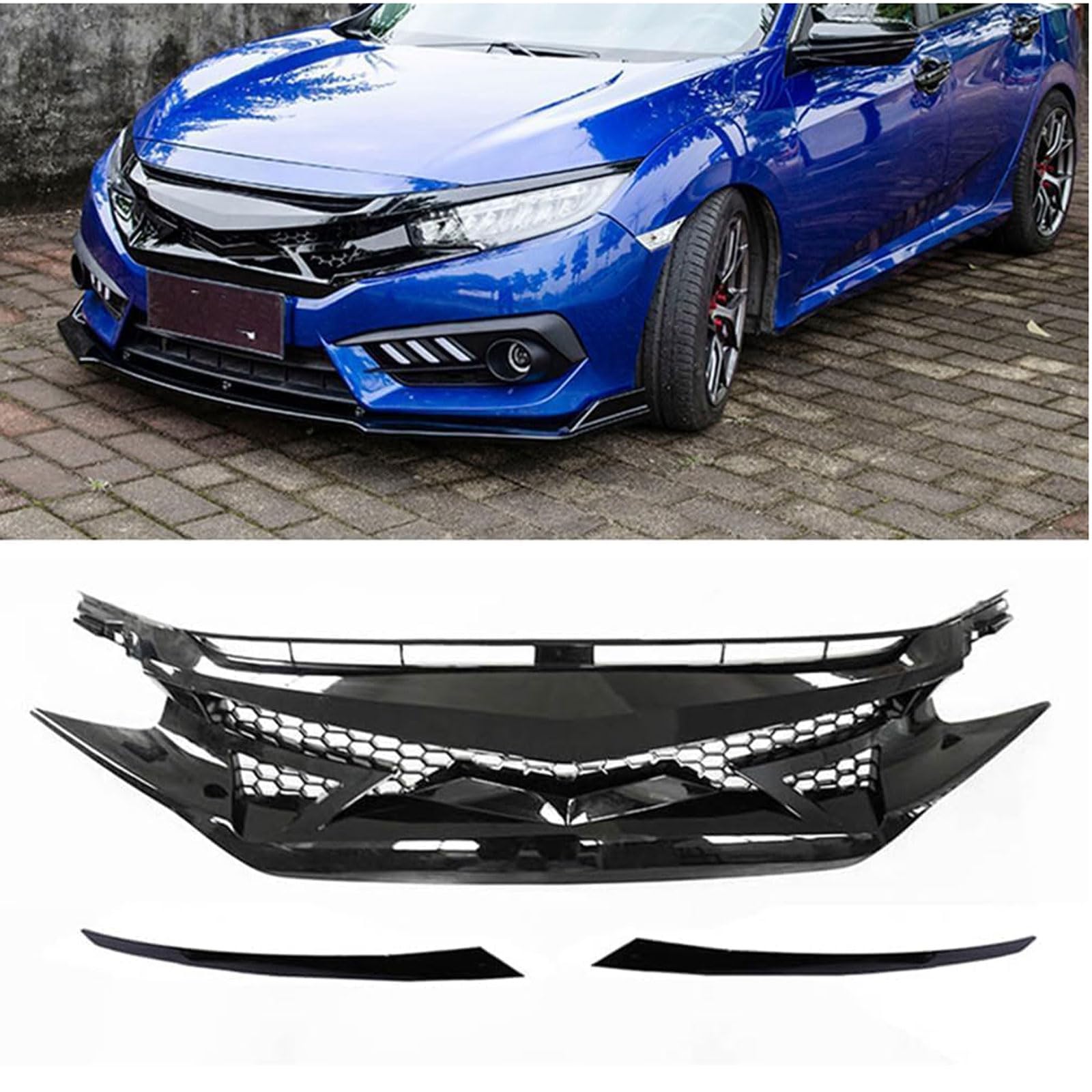 Kühlergrill Außentuning-Zubehörteile für Civic 2016 2017 2018, Auto Frontgrill Vorderen Stoßfänger Grill Auto Grill Ersatz Zubehör von JIANXKILB