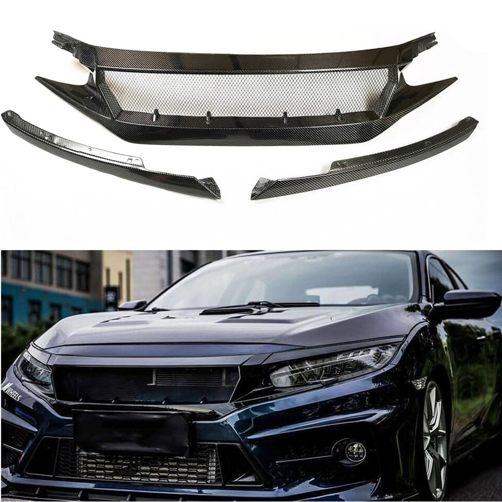 Kühlergrill Außentuning-Zubehörteile für Civic FK8 FC1 FK7 10th 2016 2017 2018 2019 2020 2021, Auto Frontgrill Vorderen Stoßfänger Grill Auto Grill Ersatz Zubehör von JIANXKILB