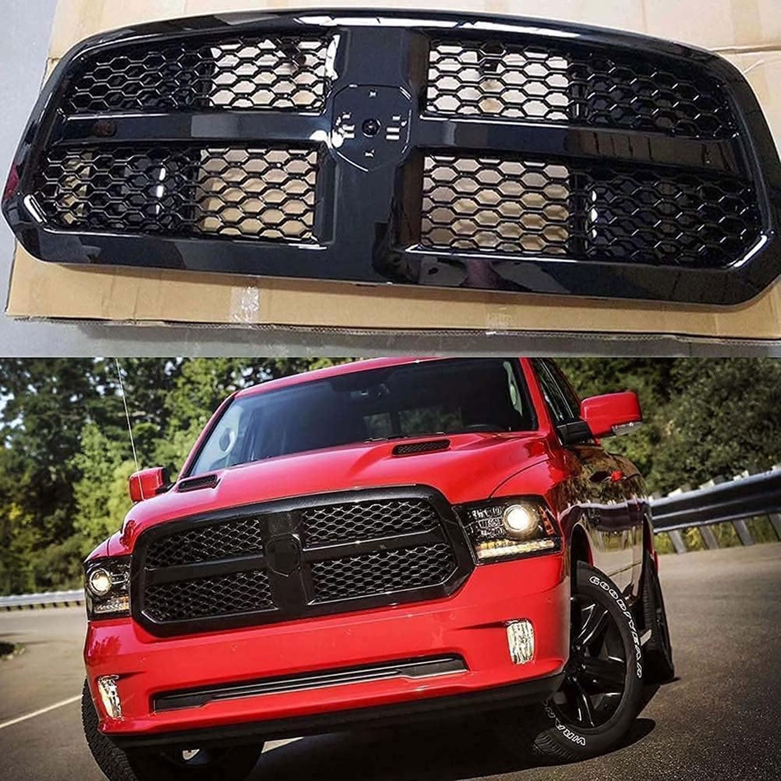 Kühlergrill Außentuning-Zubehörteile für Dodge Ram 1500 2014 2015 2016 2017 2018, Auto Frontgrill Vorderen Stoßfänger Grill Auto Grill Ersatz Zubehör von JIANXKILB