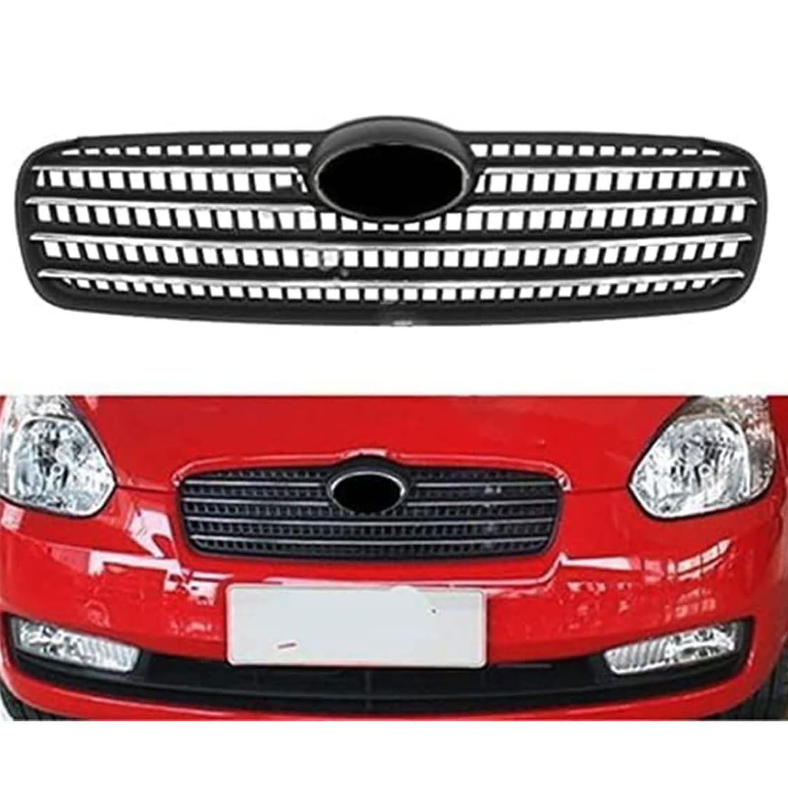 Kühlergrill Außentuning-Zubehörteile für Hyundai Accent 2005 2006 2007 2008 2009 2010, Auto Frontgrill Vorderen Stoßfänger Grill Auto Grill Ersatz Zubehör von JIANXKILB