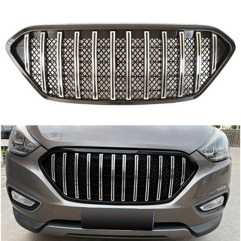 Kühlergrill Außentuning-Zubehörteile für Hyundai IX35 2013 2014 2015 2016, Auto Frontgrill Vorderen Stoßfänger Grill Auto Grill Ersatz Zubehör,Black-Silver von JIANXKILB