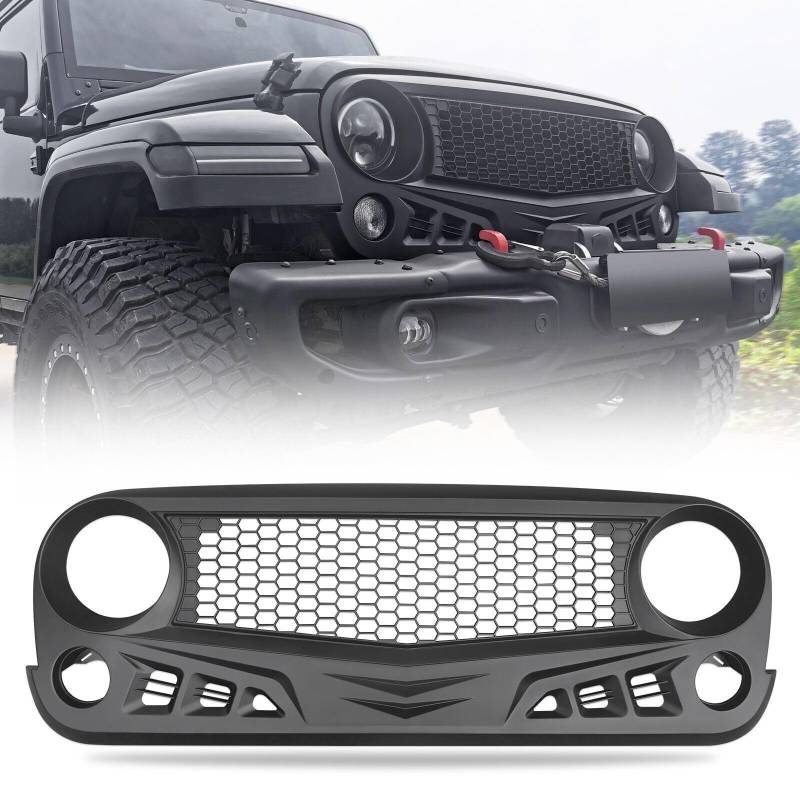 Kühlergrill Außentuning-Zubehörteile für Jeep Wrangler JK 2007 2008-2012 2013 2014 2015 2016 2017, Auto Frontgrill Vorderen Stoßfänger Grill Auto Grill Ersatz Zubehör von JIANXKILB