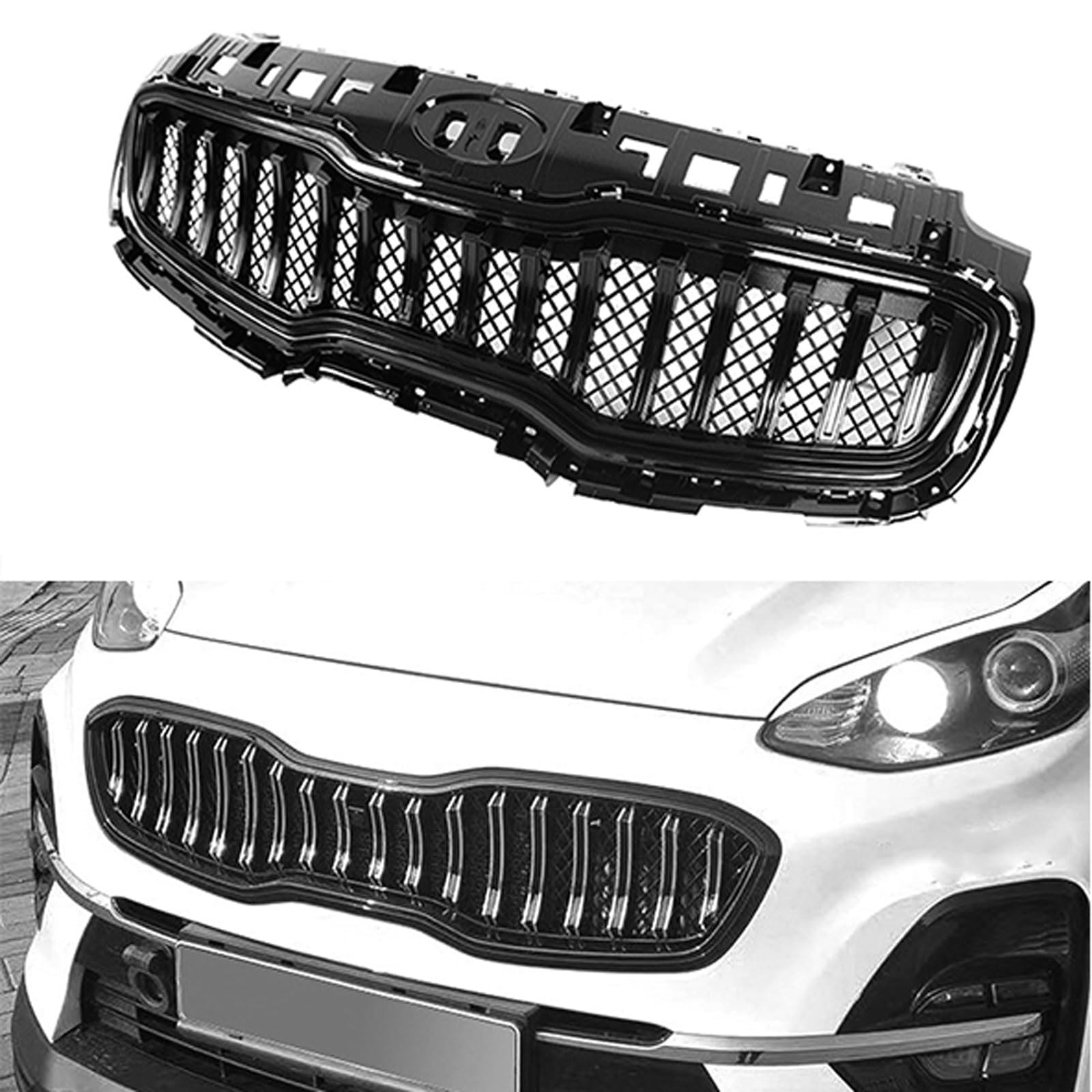 Kühlergrill Außentuning-Zubehörteile für KIA Sportage KX5 2015 2016 2017 2018 2019, Auto Frontgrill Vorderen Stoßfänger Grill Auto Grill Ersatz Zubehör,Black von JIANXKILB