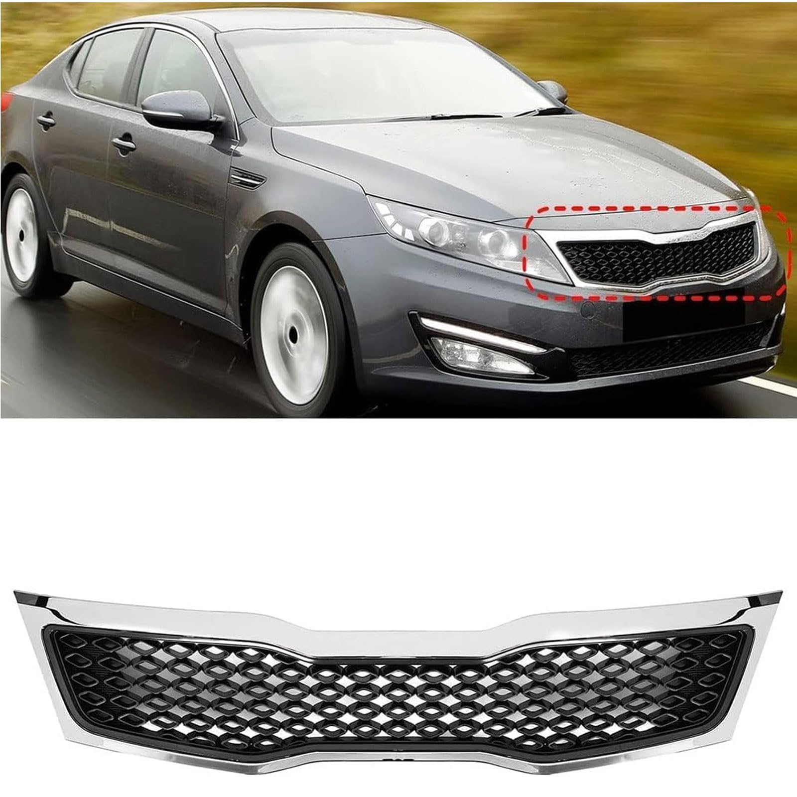 Kühlergrill Außentuning-Zubehörteile für Kia Optima LX EX 2011 2012 2013 2014 2015, Auto Frontgrill Vorderen Stoßfänger Grill Auto Grill Ersatz Zubehör von JIANXKILB