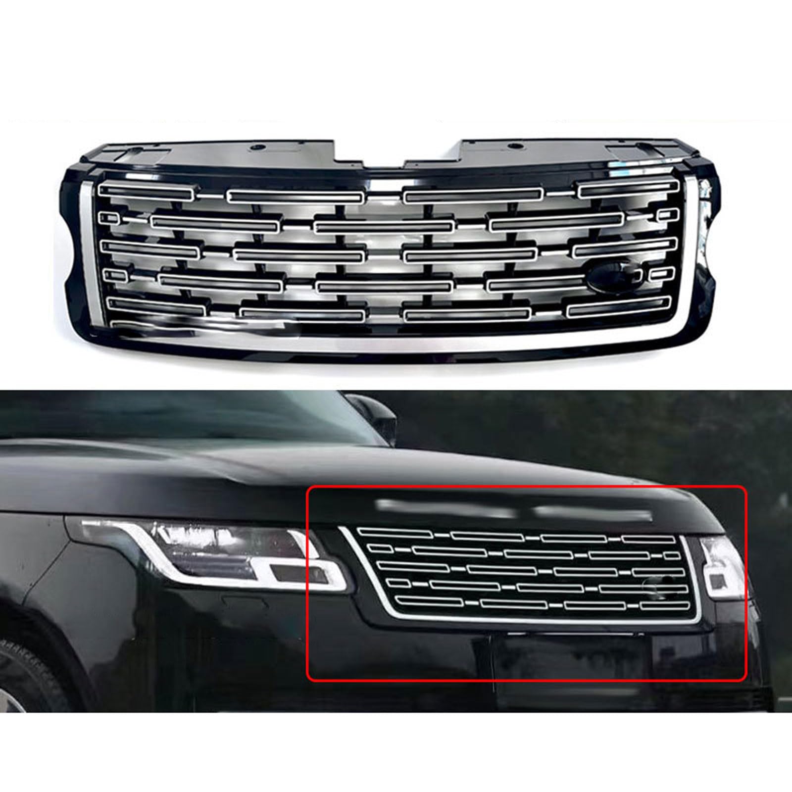 Kühlergrill Außentuning-Zubehörteile für Land Rover Range Rover 2013 2014 2015 2016 2017, Auto Frontgrill Vorderen Stoßfänger Grill Auto Grill Ersatz Zubehör,Black-Silver von JIANXKILB