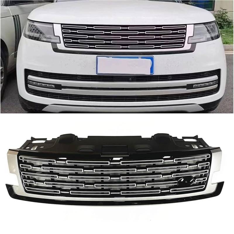 Kühlergrill Außentuning-Zubehörteile für Land Rover Range Rover Vogue L405 2023 2024+, Auto Frontgrill Vorderen Stoßfänger Grill Auto Grill Ersatz Zubehör,Black-Silver von JIANXKILB