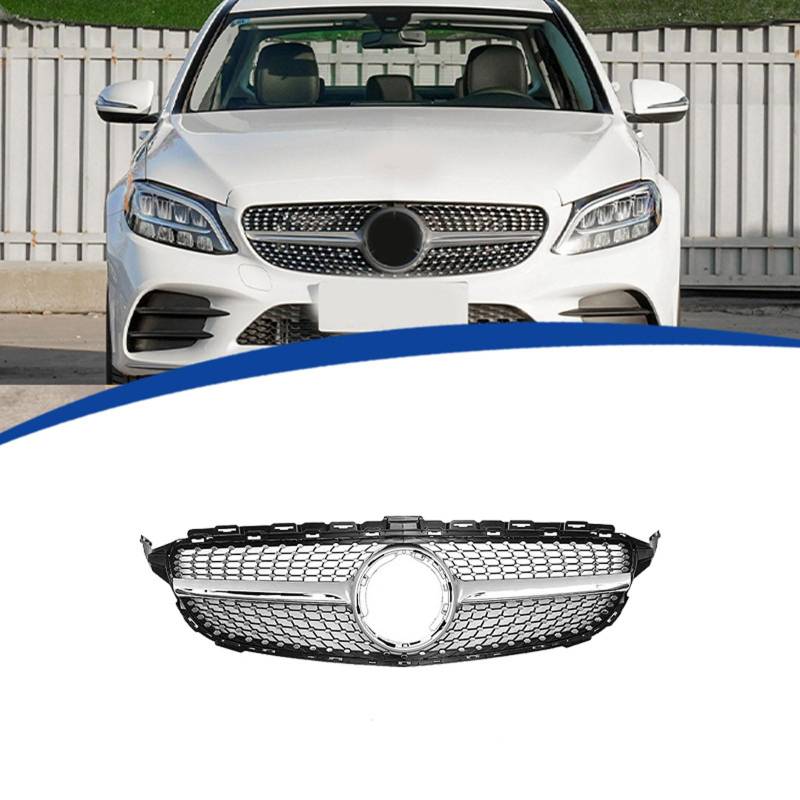 Kühlergrill Außentuning-Zubehörteile für Mercedes Benz C Class W205 C200 C300 C43 AMG 2019 2020 2021, Auto Frontgrill Vorderen Stoßfänger Grill Auto Grill Ersatz Zubehör,Black-Silver von JIANXKILB