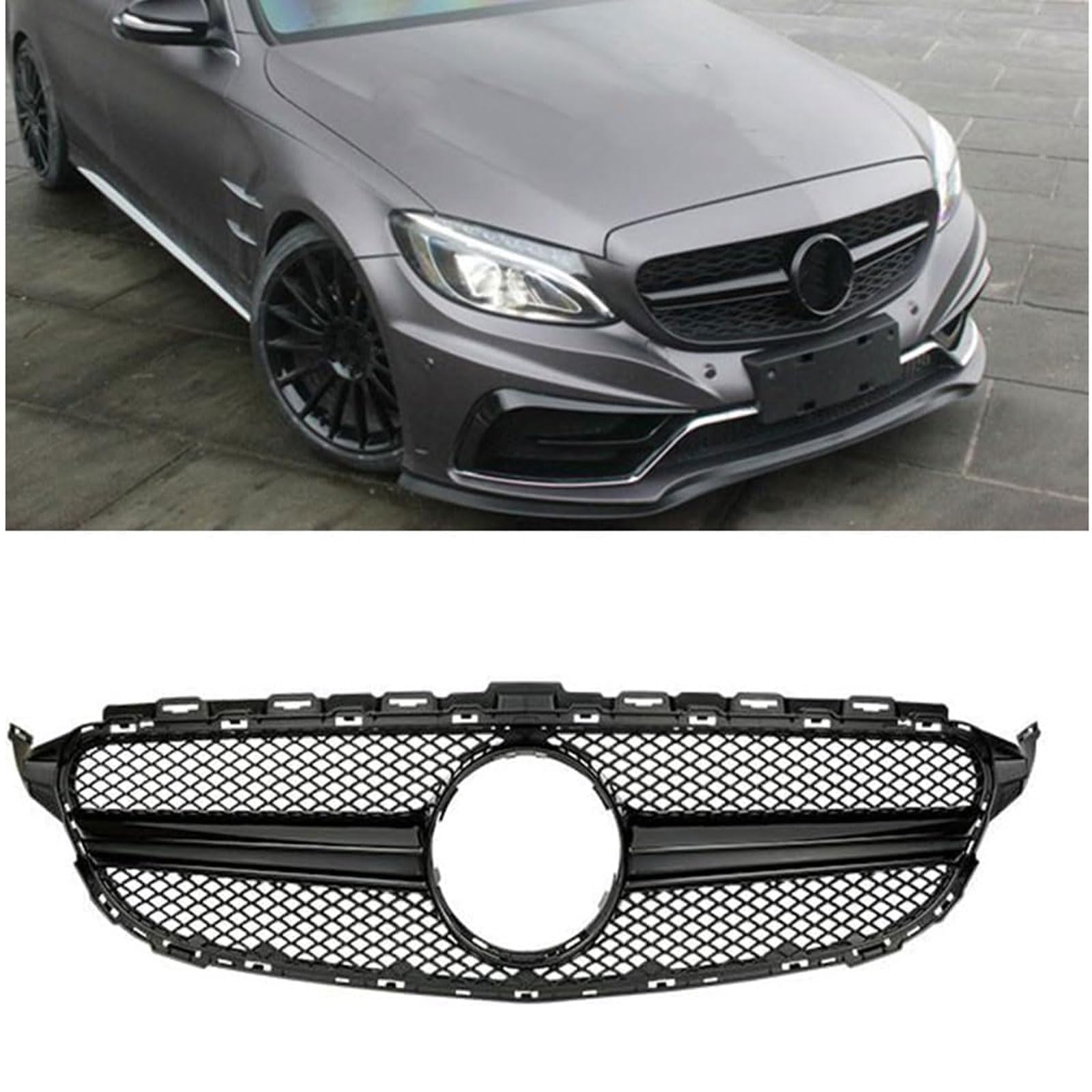 Kühlergrill Außentuning-Zubehörteile für Mercedes Benz C Class W205 C200 C300 C43 AMG 2019 2020 2021, Auto Frontgrill Vorderen Stoßfänger Grill Auto Grill Ersatz Zubehör,Black von JIANXKILB