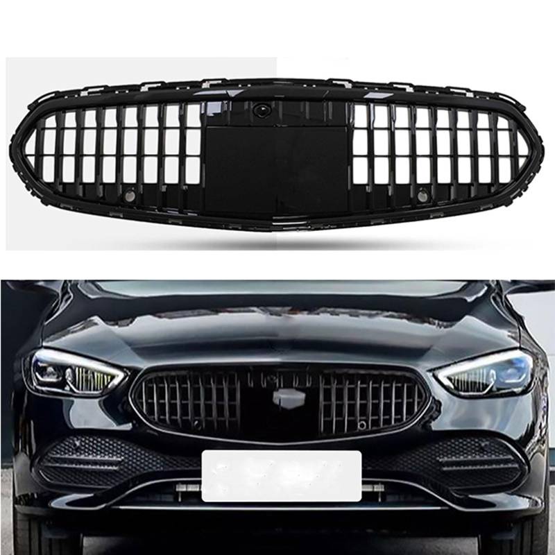 Kühlergrill Außentuning-Zubehörteile für Mercedes Benz C Class W206 2021 2022 2023, Auto Frontgrill Vorderen Stoßfänger Grill Auto Grill Ersatz Zubehör,Black von JIANXKILB