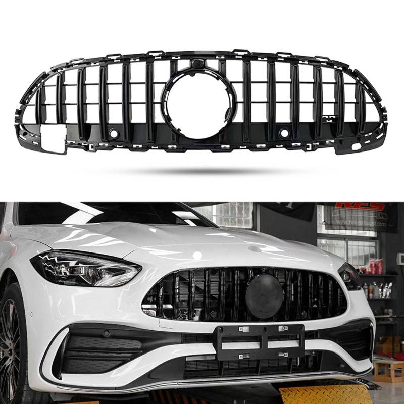 Kühlergrill Außentuning-Zubehörteile für Mercedes Benz C Class W206 2021 2022 2023, Auto Frontgrill Vorderen Stoßfänger Grill Auto Grill Ersatz Zubehör,Black von JIANXKILB