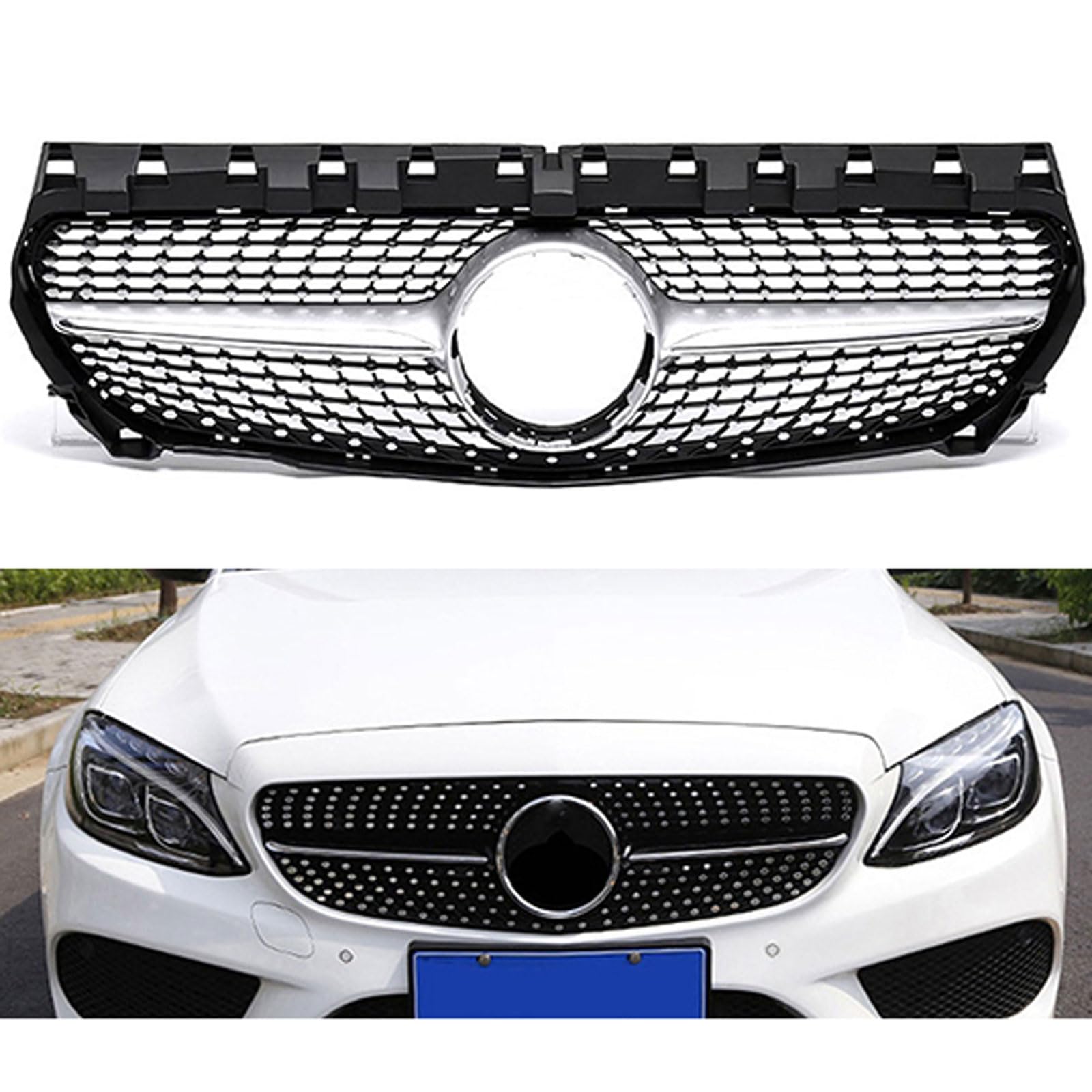 Kühlergrill Außentuning-Zubehörteile für Mercedes Benz CLA Class W117 2016 2017 2018 2019, Auto Frontgrill Vorderen Stoßfänger Grill Auto Grill Ersatz Zubehör,Silver von JIANXKILB