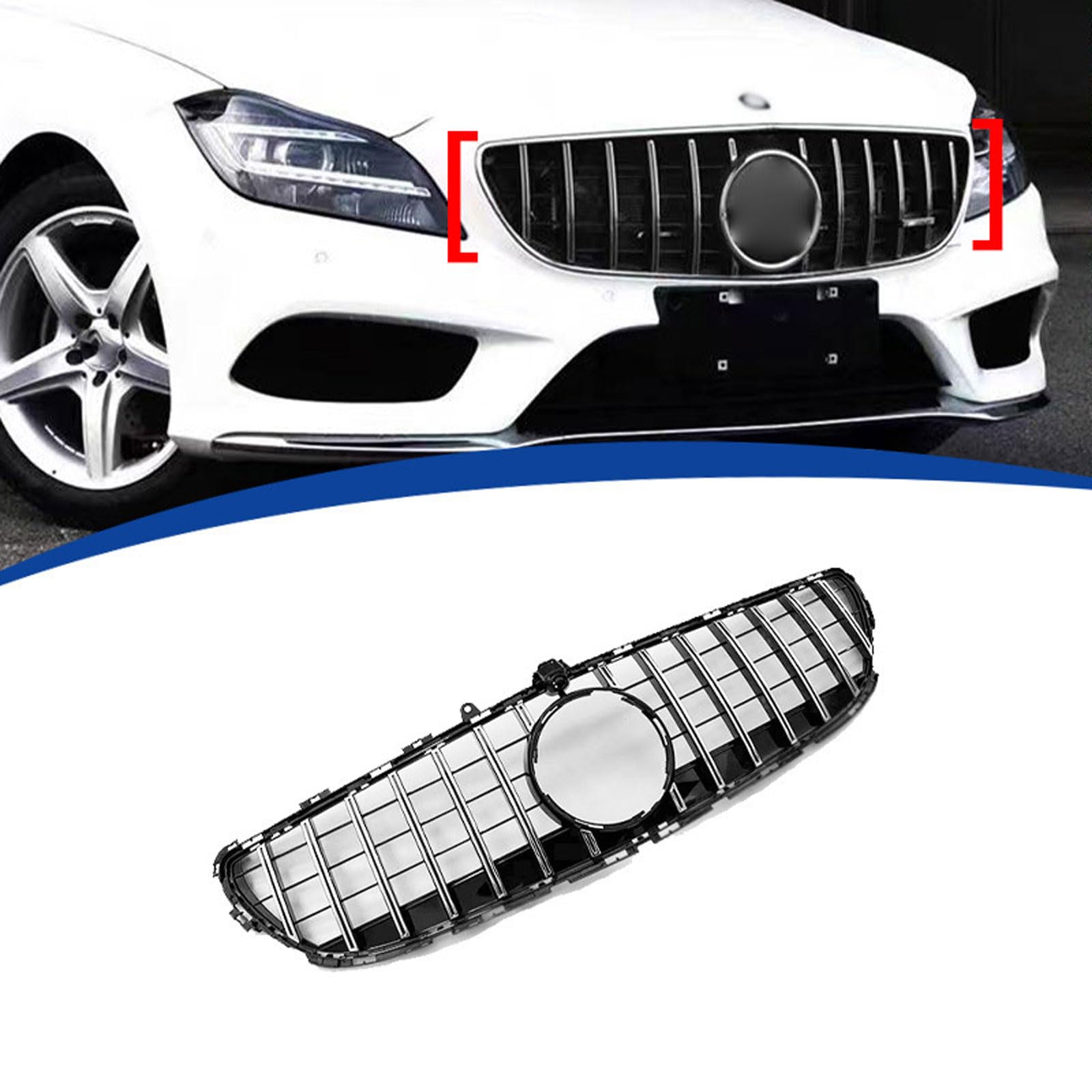 Kühlergrill Außentuning-Zubehörteile für Mercedes Benz CLS Class W218 2015 2016 2017 2018, Auto Frontgrill Vorderen Stoßfänger Grill Auto Grill Ersatz Zubehör,Silver von JIANXKILB