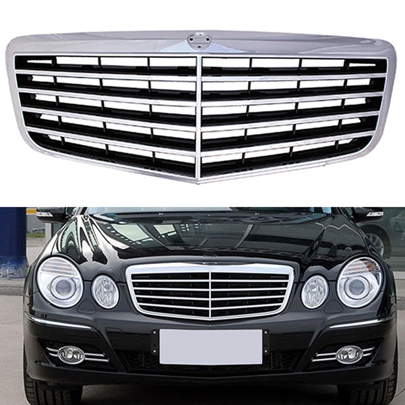 Kühlergrill Außentuning-Zubehörteile für Mercedes Benz E Class W211 2006 2007 2008 2009, Auto Frontgrill Vorderen Stoßfänger Grill Auto Grill Ersatz Zubehör von JIANXKILB