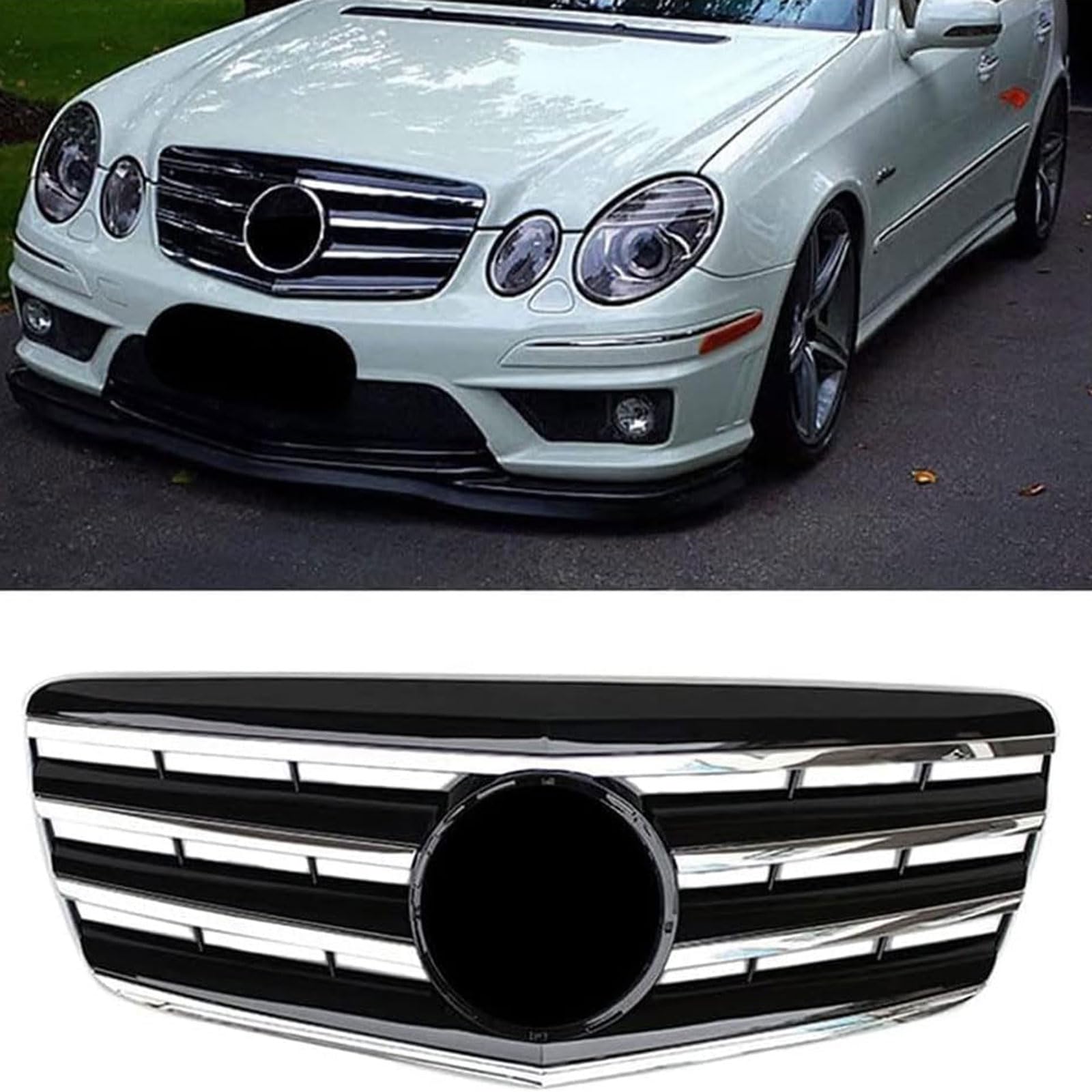 Kühlergrill Außentuning-Zubehörteile für Mercedes Benz E Class W211 E320 E350 2007 2008 2009, Auto Frontgrill Vorderen Stoßfänger Grill Auto Grill Ersatz Zubehör von JIANXKILB