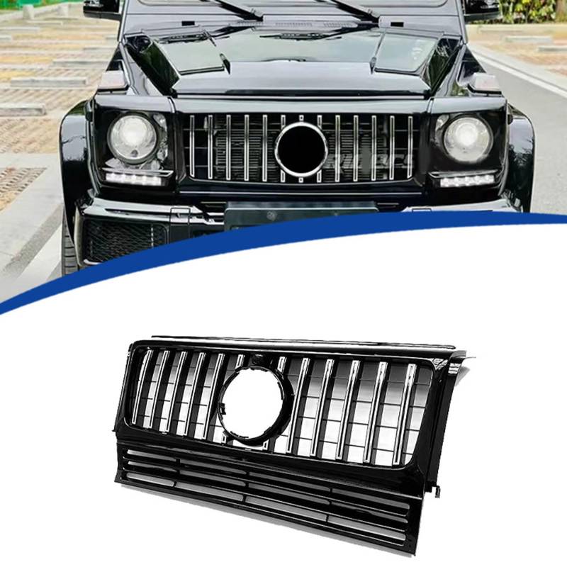 Kühlergrill Außentuning-Zubehörteile für Mercedes Benz G Class W463 2004-2013 2014 2015 2016 2017 2018, Auto Frontgrill Vorderen Stoßfänger Grill Auto Grill Ersatz Zubehör,Black-Silver von JIANXKILB