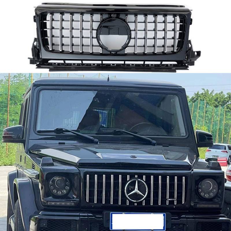 Kühlergrill Außentuning-Zubehörteile für Mercedes Benz G Class W464 2019 2020 2021 2022 2023, Auto Frontgrill Vorderen Stoßfänger Grill Auto Grill Ersatz Zubehör,Black-Silver von JIANXKILB