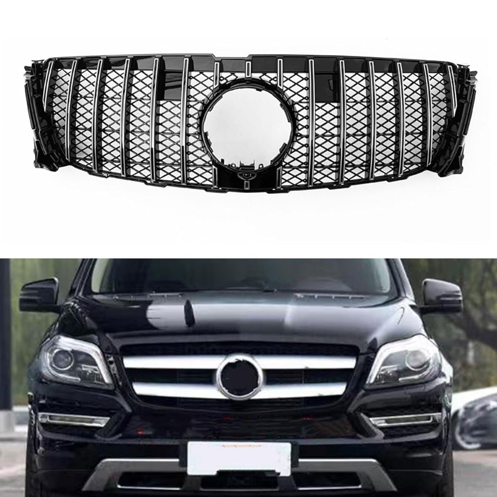 Kühlergrill Außentuning-Zubehörteile für Mercedes Benz GL Class X166 GL350 GL400 GL500 2013-2015, Auto Frontgrill Vorderen Stoßfänger Grill Auto Grill Ersatz Zubehör,Black-Silver von JIANXKILB