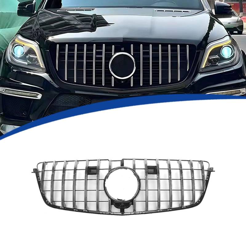 Kühlergrill Außentuning-Zubehörteile für Mercedes Benz GL Class X166 GL500 GL550 GL63 2013-2015, Auto Frontgrill Vorderen Stoßfänger Grill Auto Grill Ersatz Zubehör,Silver von JIANXKILB