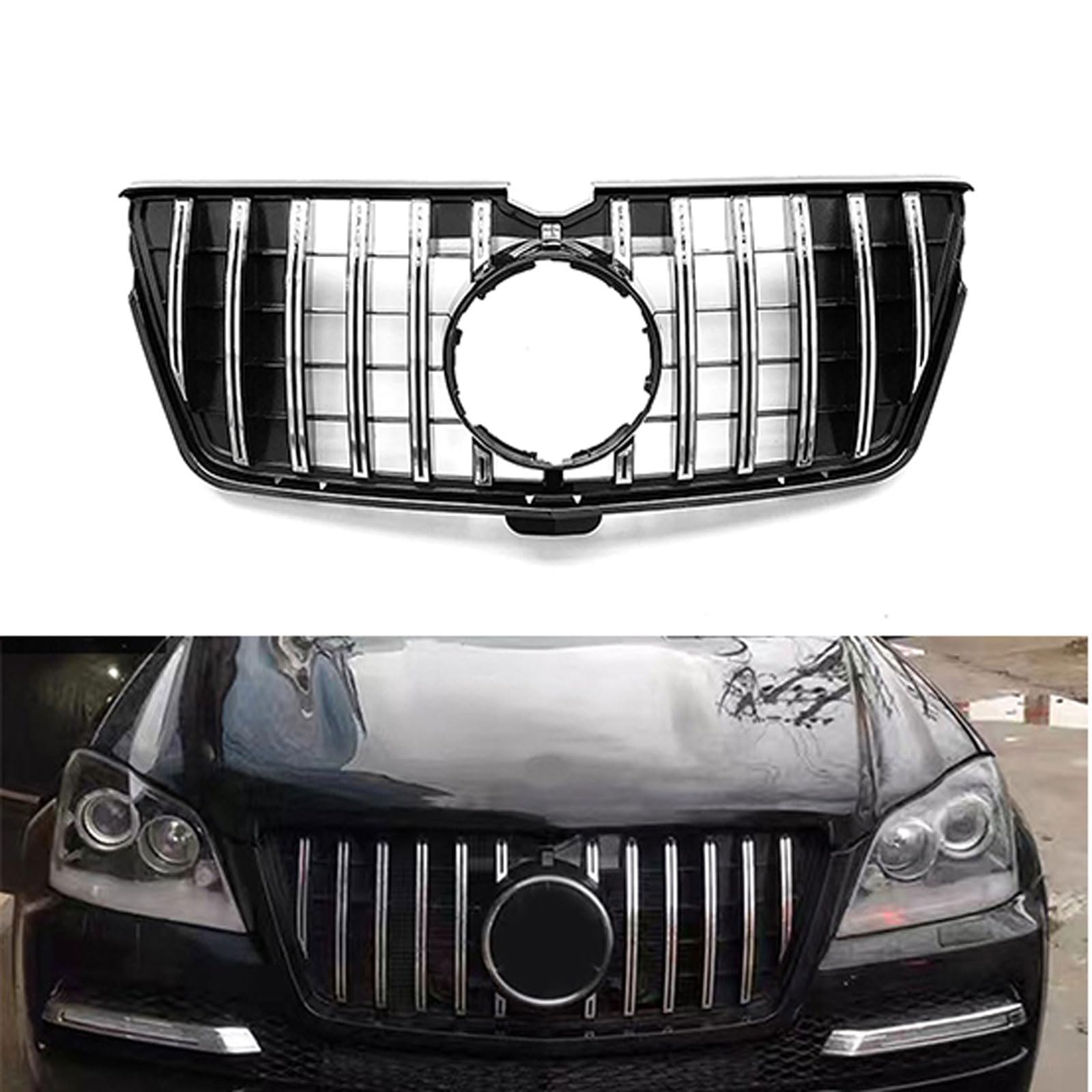 Kühlergrill Außentuning-Zubehörteile für Mercedes Benz GL X164 GL550 GL63 GL350 GL450 2006-2012, Auto Frontgrill Vorderen Stoßfänger Grill Auto Grill Ersatz Zubehör,Black-Silver von JIANXKILB