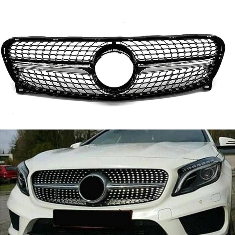 Kühlergrill Außentuning-Zubehörteile für Mercedes Benz GLA Class X156 2014 2015 2016, Auto Frontgrill Vorderen Stoßfänger Grill Auto Grill Ersatz Zubehör,Black von JIANXKILB