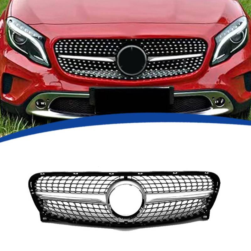 Kühlergrill Außentuning-Zubehörteile für Mercedes Benz GLA Class X156 2014 2015 2016, Auto Frontgrill Vorderen Stoßfänger Grill Auto Grill Ersatz Zubehör,Silver von JIANXKILB