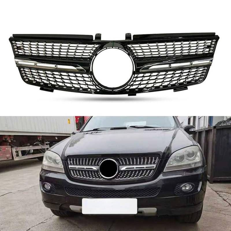 Kühlergrill Außentuning-Zubehörteile für Mercedes Benz ML Class W164 2005 2006 2007 2008, Auto Frontgrill Vorderen Stoßfänger Grill Auto Grill Ersatz Zubehör,Black von JIANXKILB