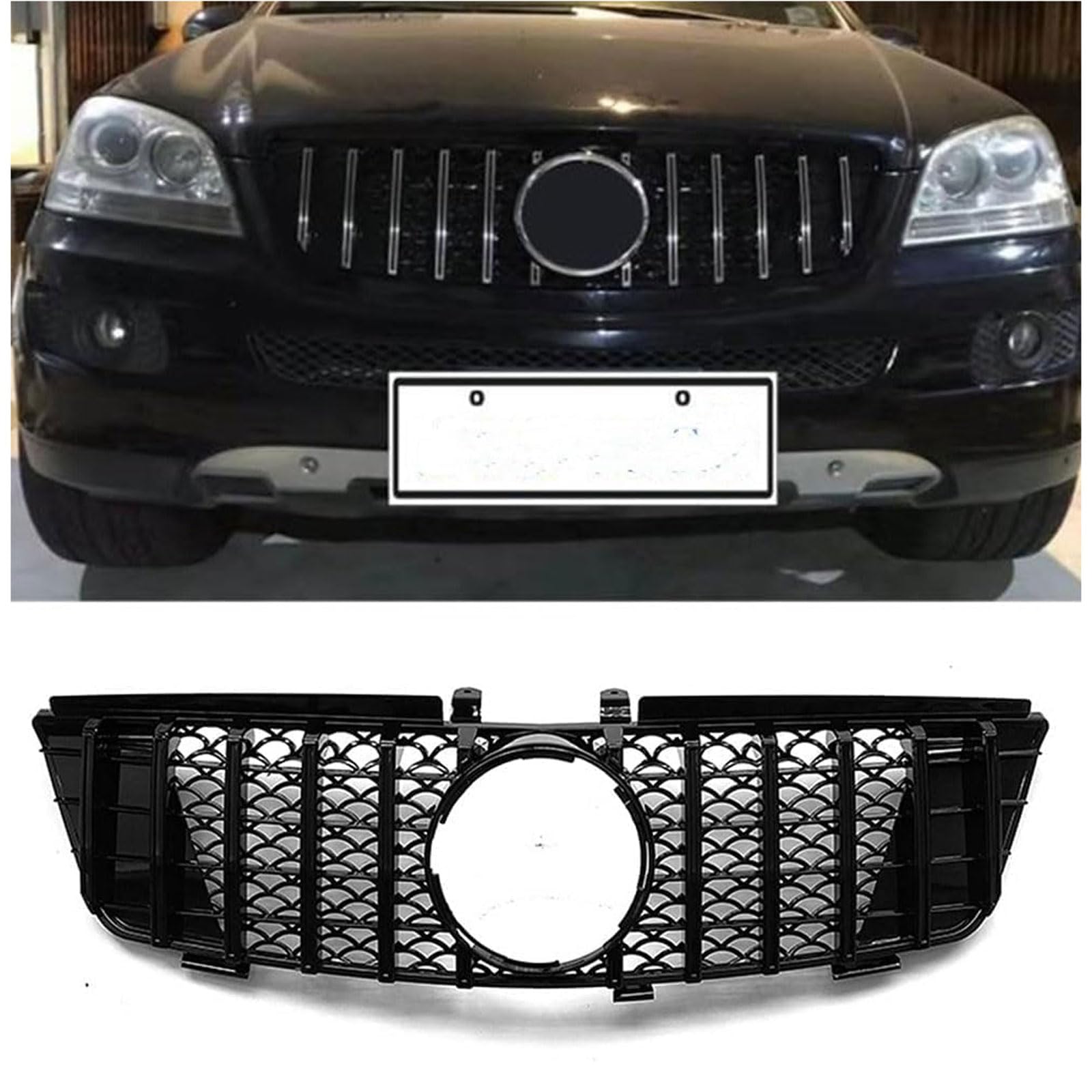 Kühlergrill Außentuning-Zubehörteile für Mercedes Benz ML Class W164 ML320 ML350 ML550 2005-2008, Auto Frontgrill Vorderen Stoßfänger Grill Auto Grill Ersatz Zubehör,Black von JIANXKILB