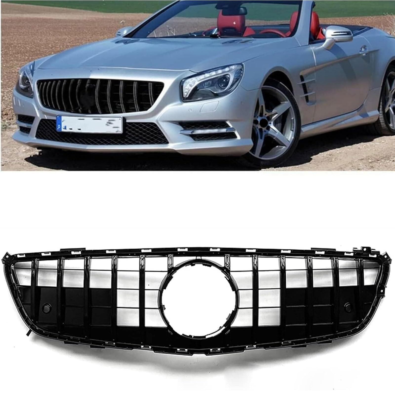 Kühlergrill Außentuning-Zubehörteile für Mercedes Benz R231 SL Class SL400 SL500 2013-2016, Auto Frontgrill Vorderen Stoßfänger Grill Auto Grill Ersatz Zubehör,Black von JIANXKILB